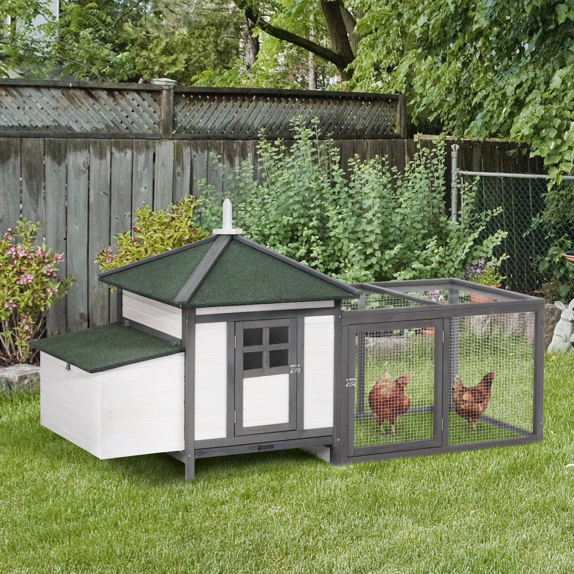 Chicken Coop Kit 77" with Nesting Box, Ramp, Run, Gray Fir Wood, 3 Chickens Max