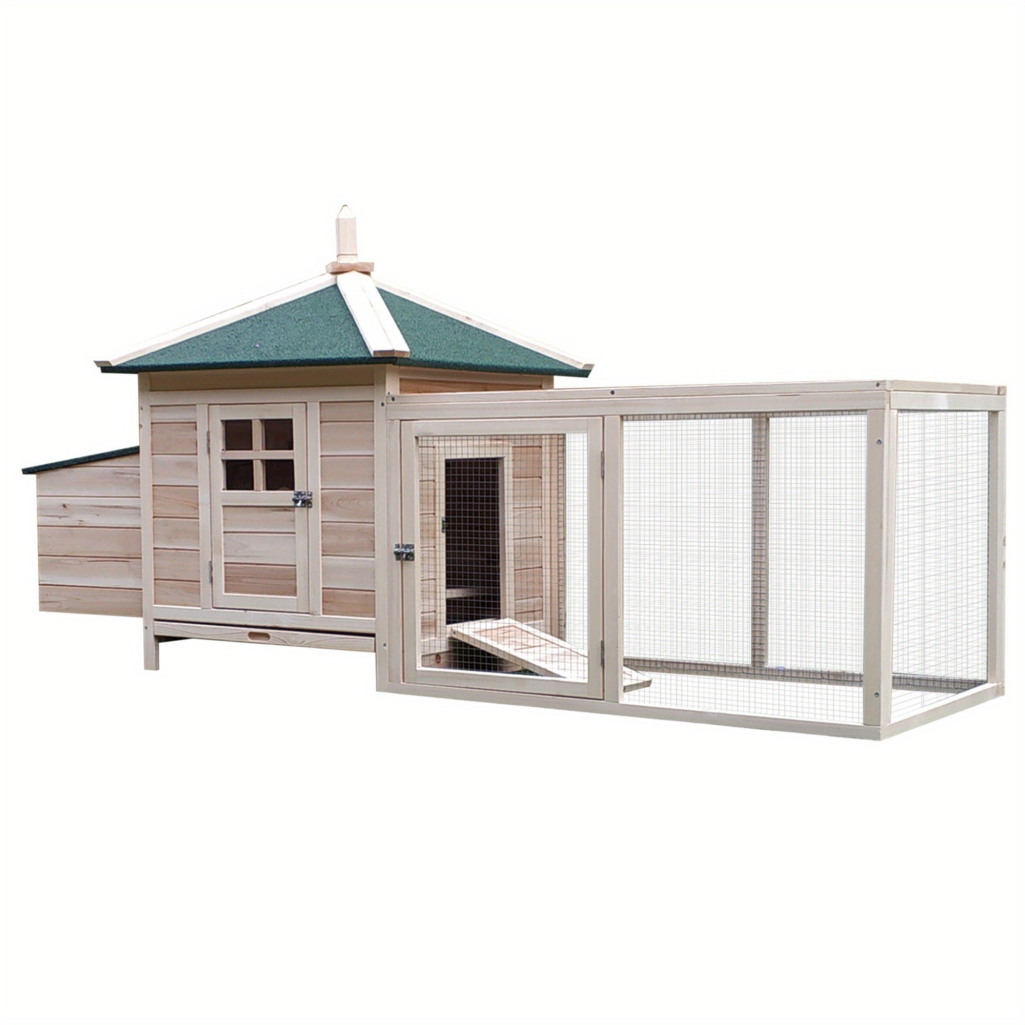 PawHut 77" Wooden Chicken Coop With Nesting Box, Cute Outdoor Hen House With Removable Tray, Ramp Run, For Garden Backyard, Natural