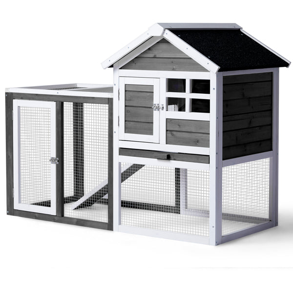 Chicken Coop Kit 47" with Run and Ramp, Gray Fir Wood, 3 Chickens Max