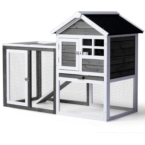 Chicken Coop Kit 47" with Run and Ramp, Gray Fir Wood, 3 Chickens Max