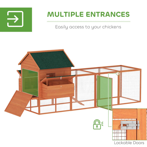 Chicken Coop Kit 137" with Run, Ramp, and 2 Nesting Boxes, Natural Fir Wood, 6 Chickens Max