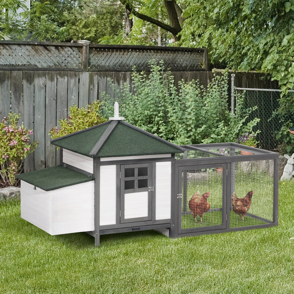 Chicken Coop Kit 77" with Nesting Box, Ramp, Run, Gray Fir Wood, 3 Chickens Max