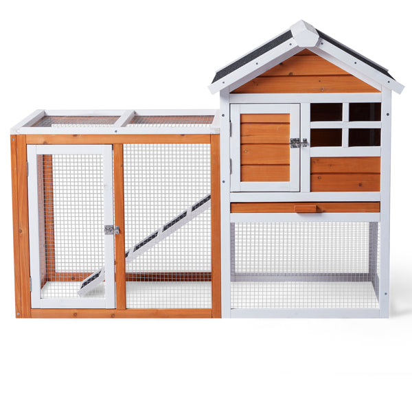 Chicken Coop Kit 47" with Run and Ramp, Orange-red Fir Wood, 3 Chickens Max