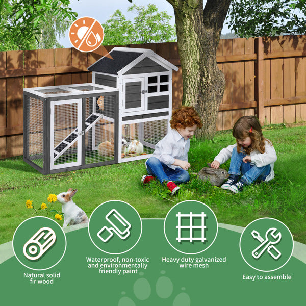 Chicken Coop Kit 47" with Run and Ramp, Gray Fir Wood, 3 Chickens Max