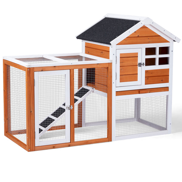 Chicken Coop Kit 47" with Run and Ramp, Orange-red Fir Wood, 3 Chickens Max