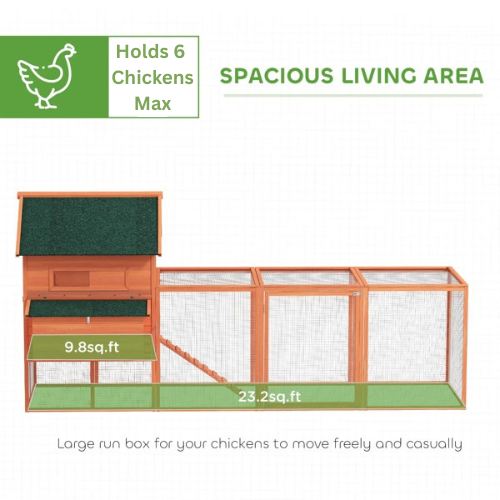 Chicken Coop Kit 137" with Run, Ramp, and 2 Nesting Boxes, Natural Fir Wood, 6 Chickens Max
