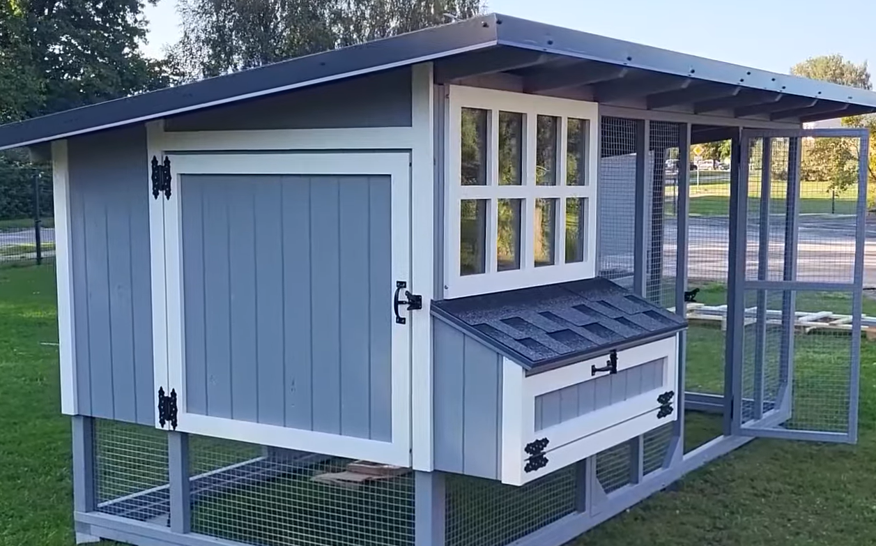 Assembled Chicken Coop on a Grass Lawn
