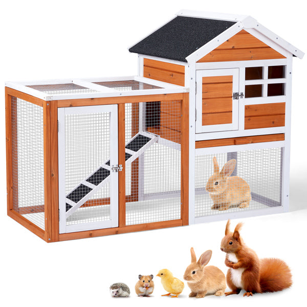 Chicken Coop Kit 47" with Run and Ramp, Orange-red Fir Wood, 3 Chickens Max