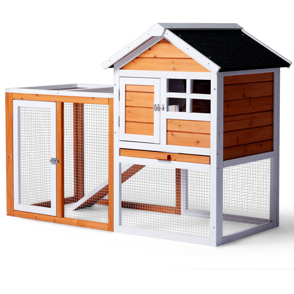 Chicken Coop Kit 47" with Run and Ramp, Orange-red Fir Wood, 3 Chickens Max