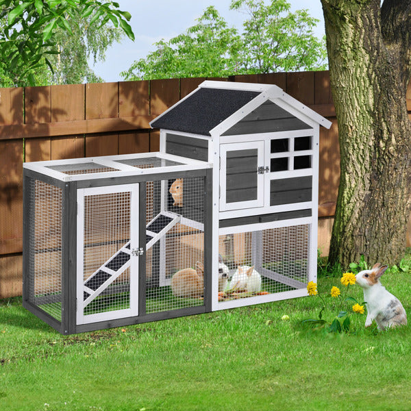 Chicken Coop Kit 47" with Run and Ramp, Gray Fir Wood, 3 Chickens Max
