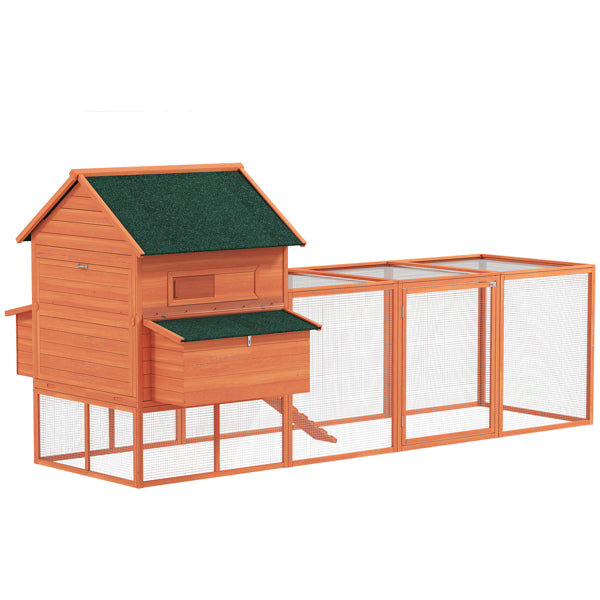 Chicken Coop Kit 137" with Run, Ramp, and 2 Nesting Boxes, Natural Fir Wood, 6 Chickens Max