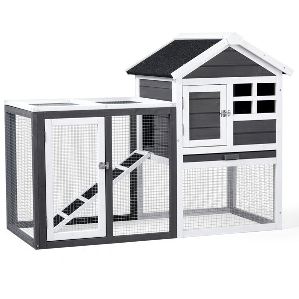 Chicken Coop Kit 47" with Run and Ramp, Gray Fir Wood, 3 Chickens Max
