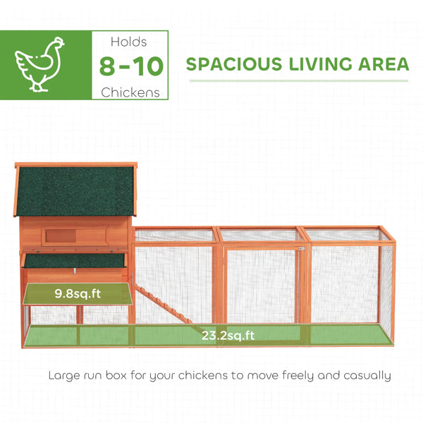 Chicken Coop Kit 137" with Run, Ramp, and 2 Nesting Boxes, Natural Fir Wood, 6 Chickens Max